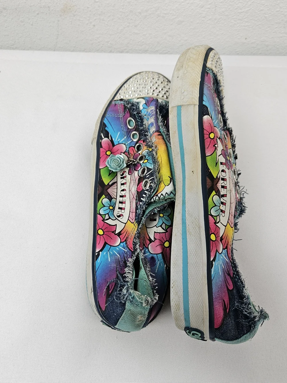 Skechers Floral Rhinestone Slip-On Sneakers - Multicolor Size 4